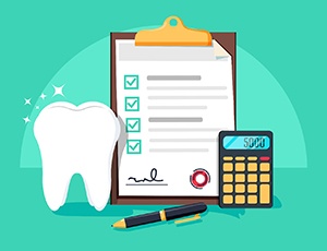 Shining tooth next to a clipboard