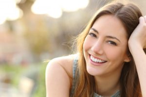 Woman confidently smiling