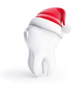 healthy tooth wearing Santa hat