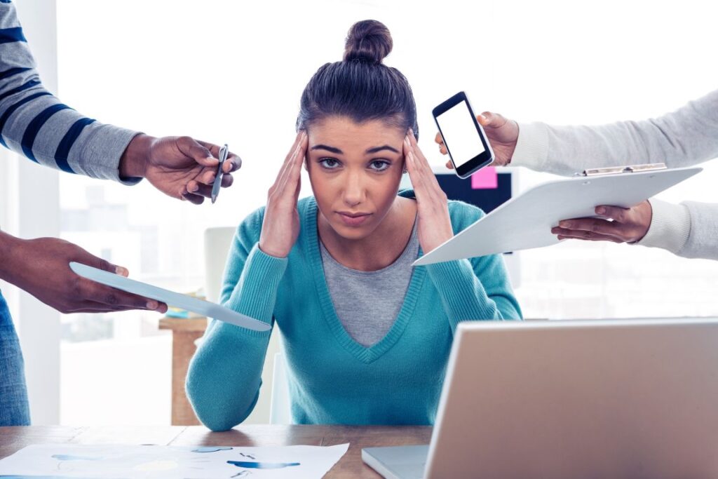 A stressed-out woman at work